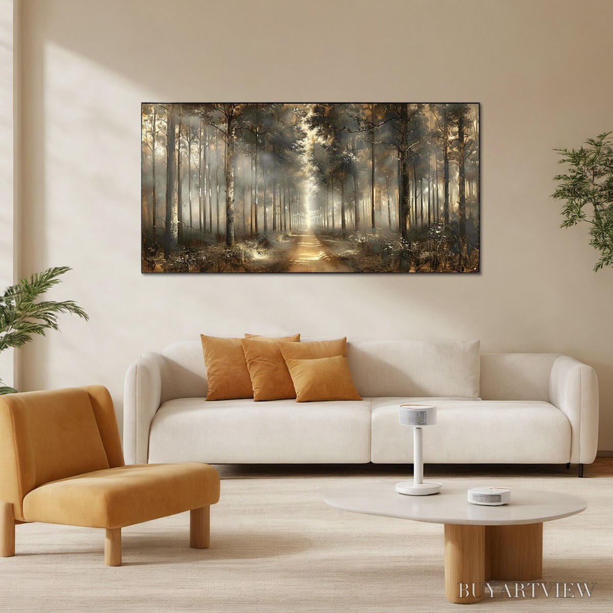BUYARTVIEW Forest Path – Panoramic Misty Forest Landscape Oil Painting - image 4