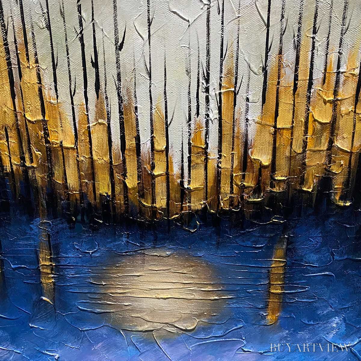 BUYARTVIEW Golden Forest Reflection – Textured Landscape Oil Painting - image 3