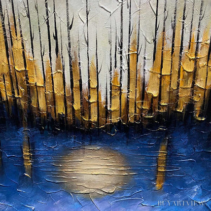 BUYARTVIEW Golden Forest Reflection – Textured Landscape Oil Painting - image 3