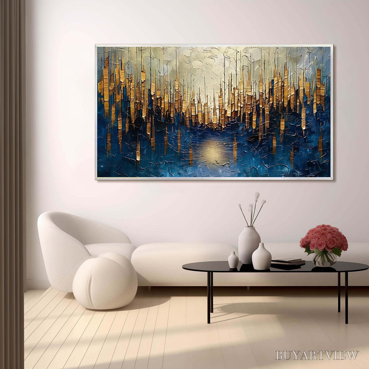 BUYARTVIEW Golden Forest Reflection – Textured Landscape Oil Painting - image 4