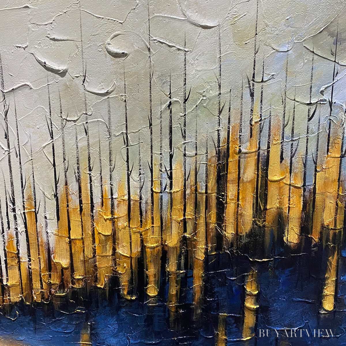 BUYARTVIEW Golden Forest Reflection – Textured Landscape Oil Painting - image 5