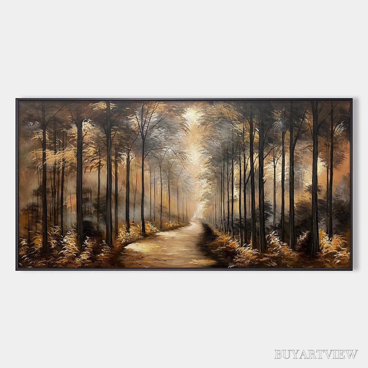 BUYARTVIEW Whispers of the Woods – Panoramic Forest Path Oil Painting - image 1