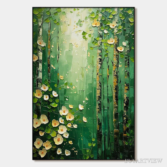 BUYARTVIEW Forest Bloom – Textured Impasto Forest and Flowers Oil Painting - image 1