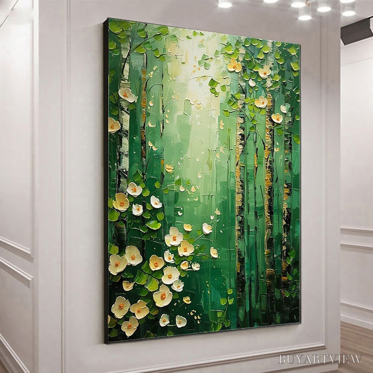 BUYARTVIEW Forest Bloom – Textured Impasto Forest and Flowers Oil Painting - image 4