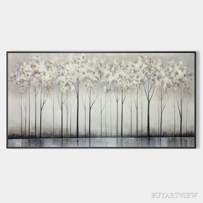 BUYARTVIEW Silver Birch Mist – Forest Landscape Painting in Grey and White - image 1
