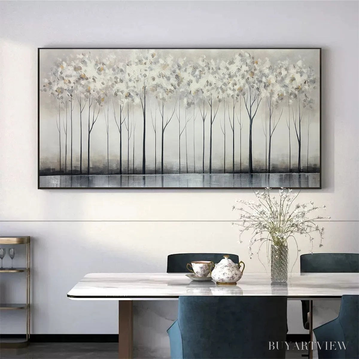 BUYARTVIEW Silver Birch Mist – Forest Landscape Painting in Grey and White - image 5