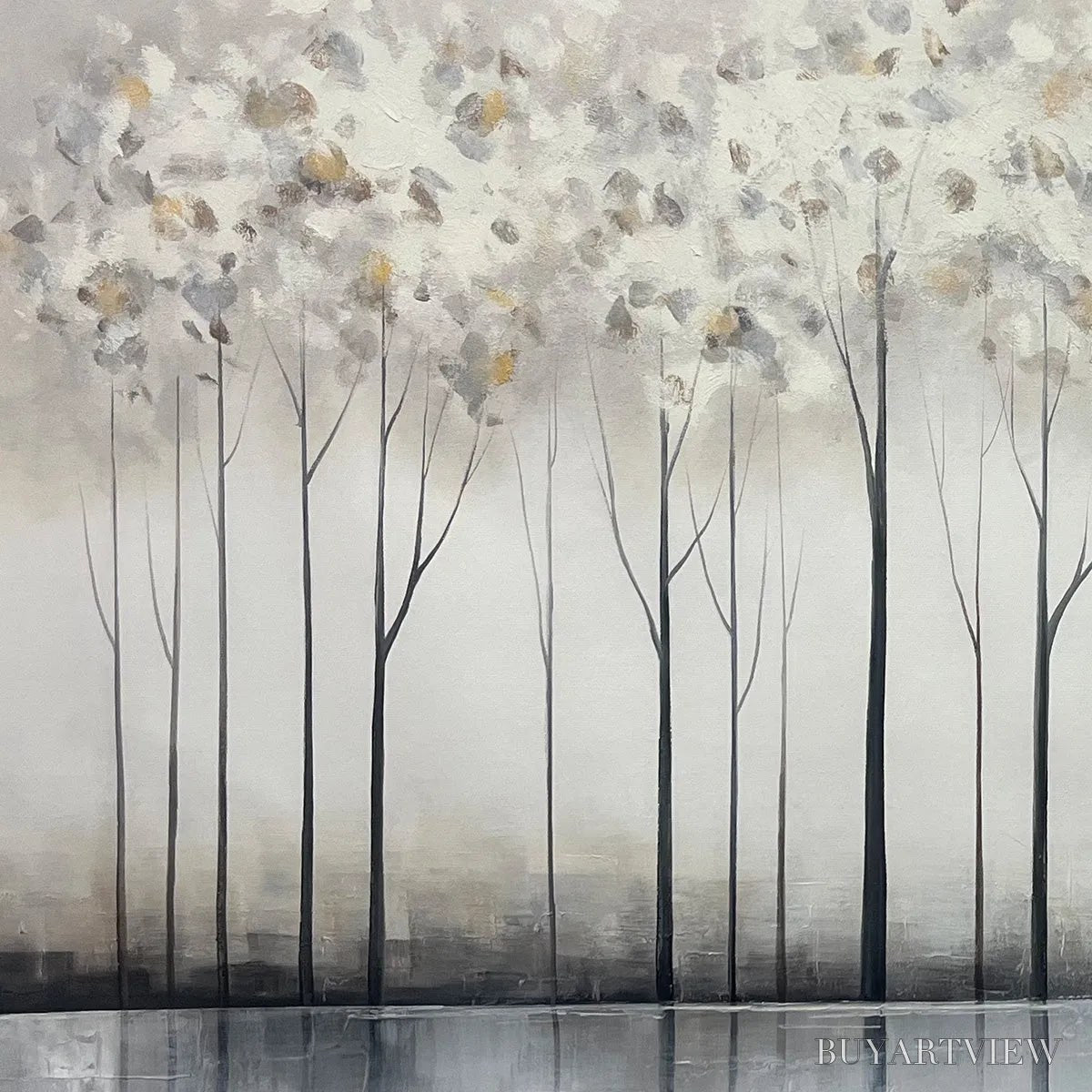 BUYARTVIEW Silver Birch Mist – Forest Landscape Painting in Grey and White - image 6