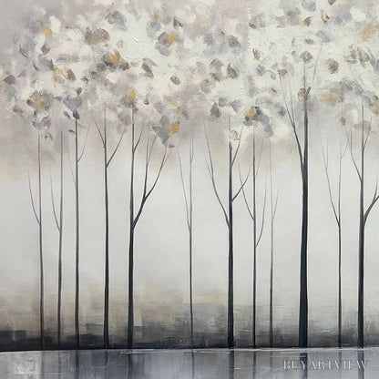 BUYARTVIEW Silver Birch Mist – Forest Landscape Painting in Grey and White - image 6