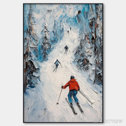 BUYARTVIEW First Run – Textured Impasto Skiing Painting on Vertical Canvas - image 1