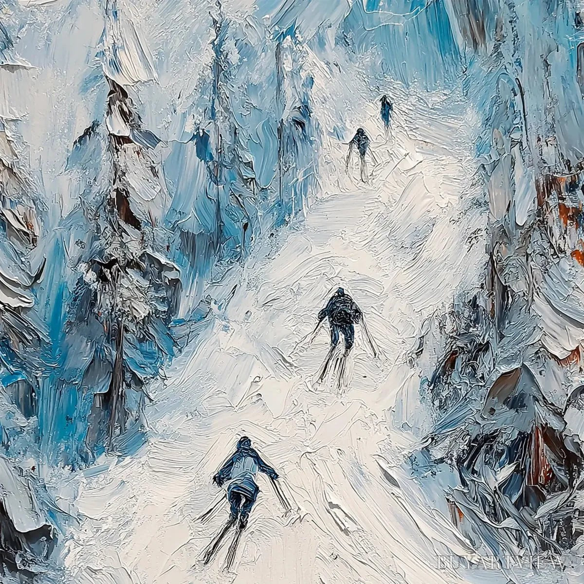 BUYARTVIEW First Run – Textured Impasto Skiing Painting on Vertical Canvas - image 3