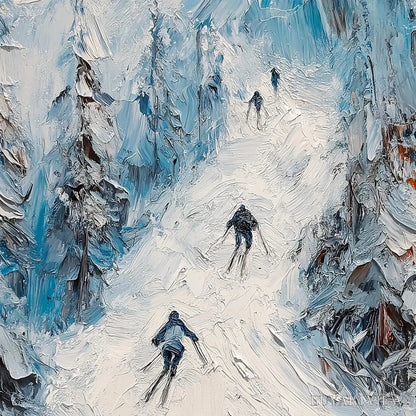 BUYARTVIEW First Run – Textured Impasto Skiing Painting on Vertical Canvas - image 3