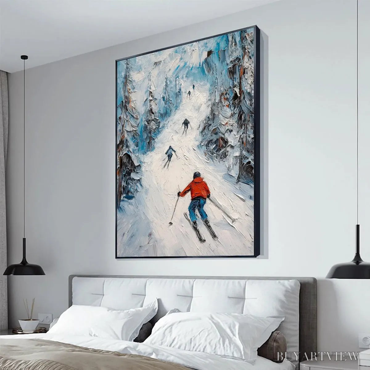 BUYARTVIEW First Run – Textured Impasto Skiing Painting on Vertical Canvas - image 4