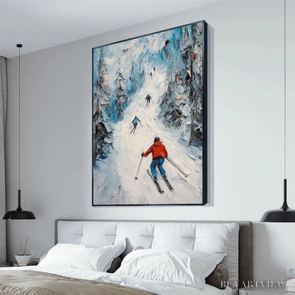 BUYARTVIEW First Run – Textured Impasto Skiing Painting on Vertical Canvas - image 4