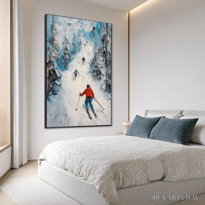 BUYARTVIEW First Run – Textured Impasto Skiing Painting on Vertical Canvas - image 6