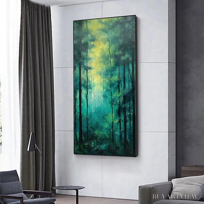 BUYARTVIEW Emerald Forest Path – Vertical Forest Painting, Green Woodland Scene, Nature , Living Room - image 4