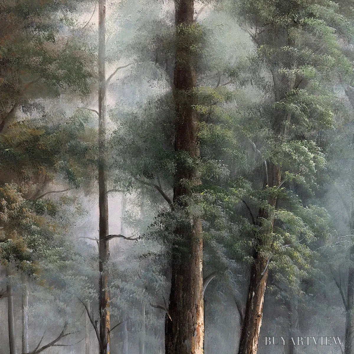 BUYARTVIEW Forest Path – Panoramic Forest Painting with Stream, Misty Landscape, Canvas - image 3
