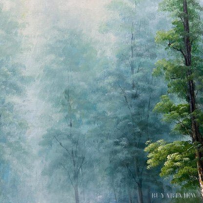 BUYARTVIEW Forest Path – Panoramic Forest Painting with Stream, Misty Landscape, Canvas - image 6