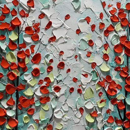 BUYARTVIEW Crimson Forest – Vertical Textured Impasto Painting of a Forest with Red Accents, Modern , Blue, Green and Red - image 6
