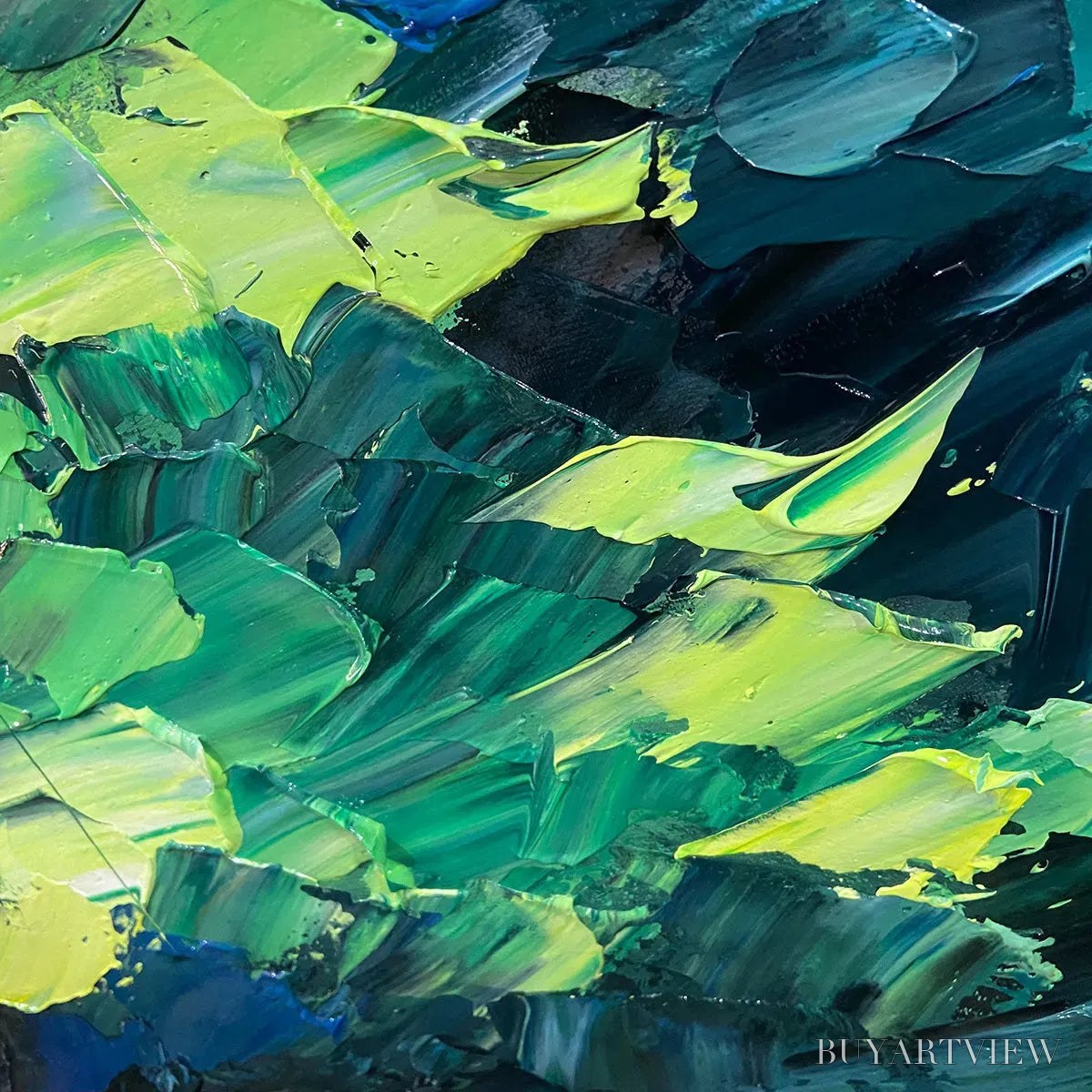 BUYARTVIEW Emerald Forest – Panoramic Landscape Painting of an Evergreen Forest, Textured Impasto, Modern , Green - image 3