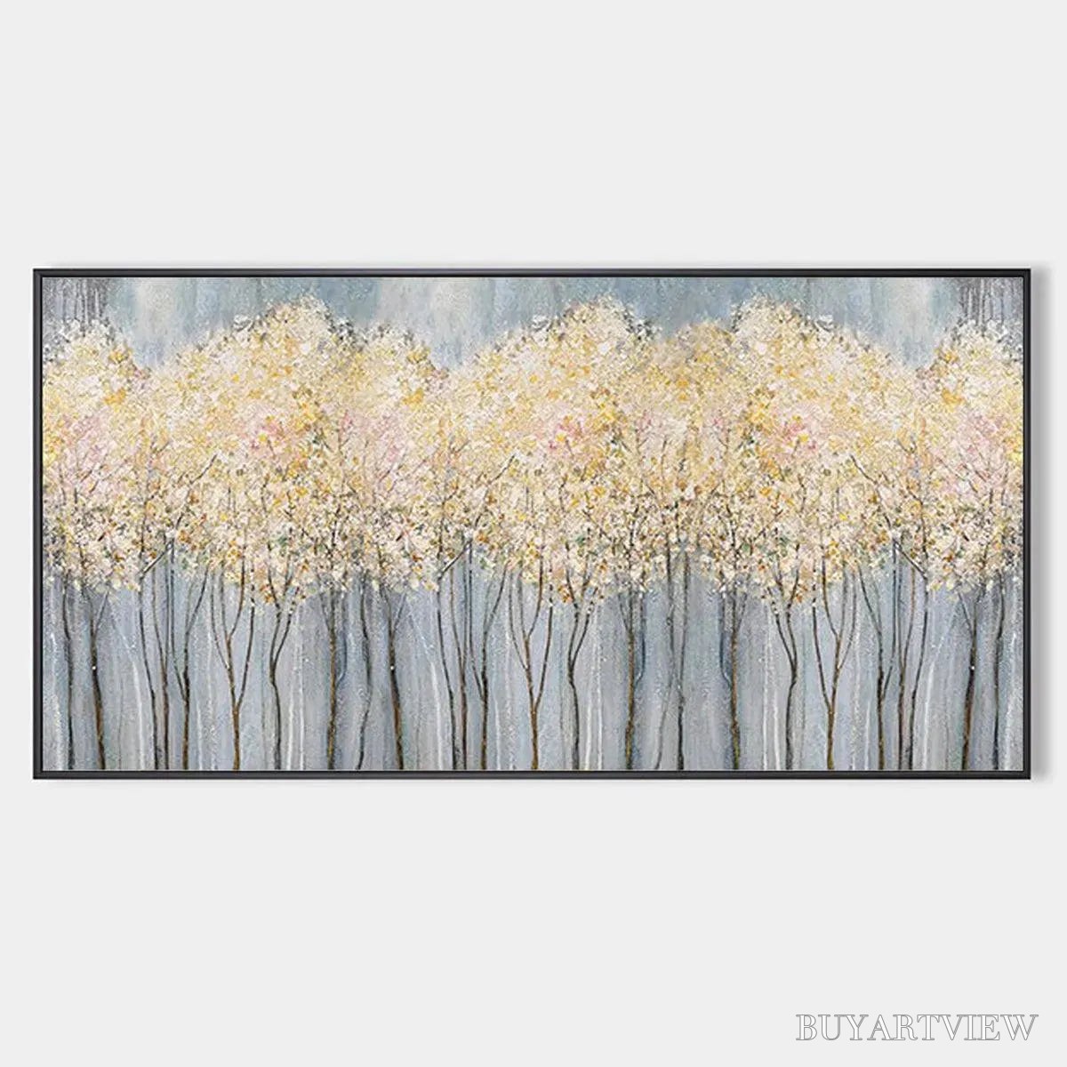 BUYARTVIEW Golden Haze – Panoramic Landscape Painting, Textured Trees - image 1