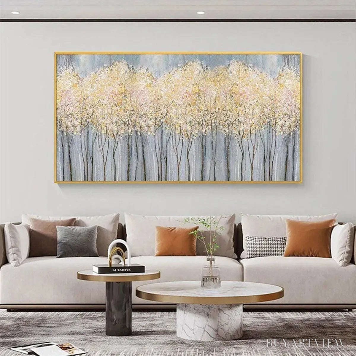 BUYARTVIEW Golden Haze – Panoramic Landscape Painting, Textured Trees - image 2