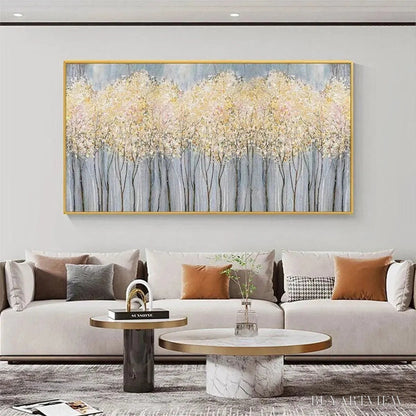 BUYARTVIEW Golden Haze – Panoramic Landscape Painting, Textured Trees - image 2
