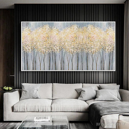 BUYARTVIEW Golden Haze – Panoramic Landscape Painting, Textured Trees - image 3