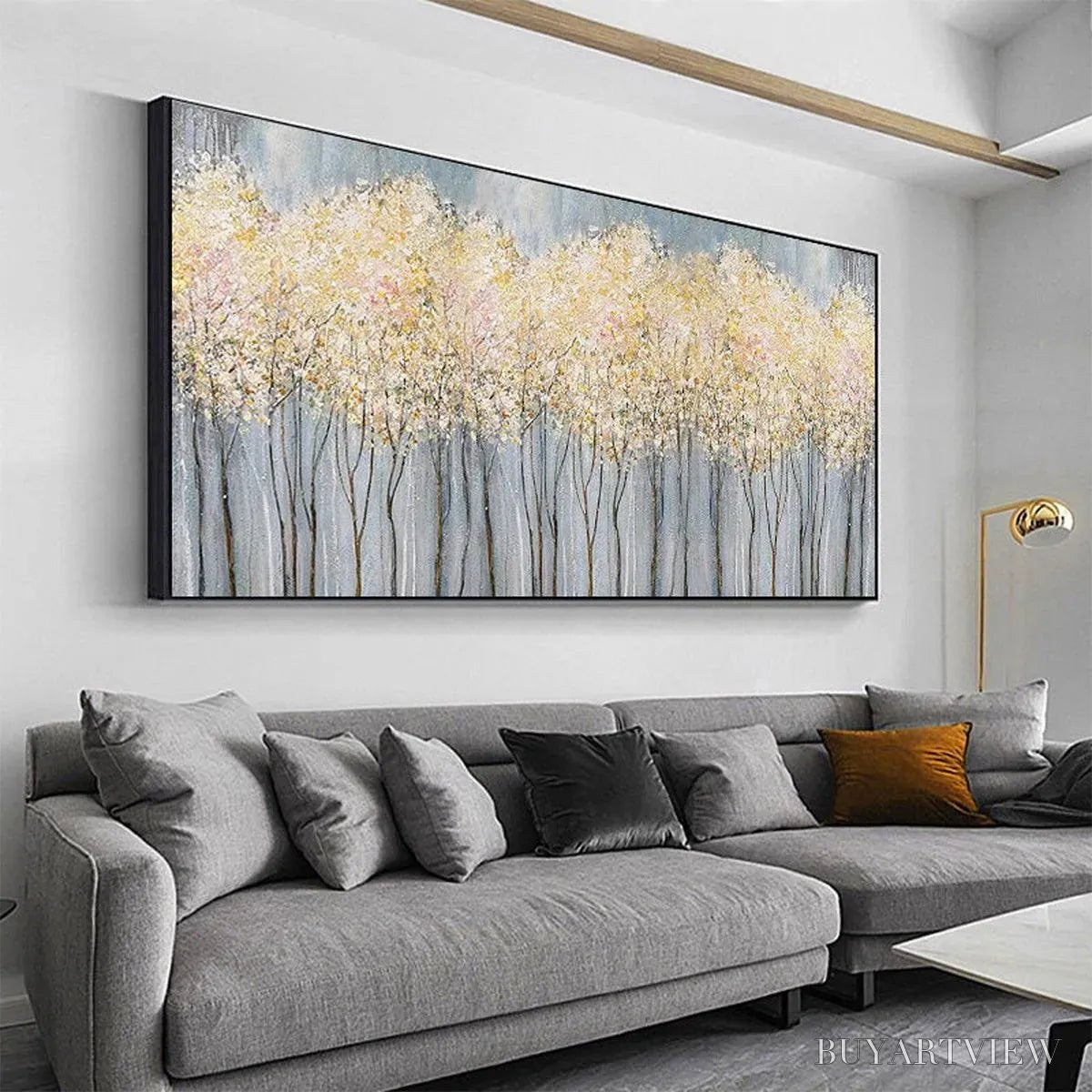 BUYARTVIEW Golden Haze – Panoramic Landscape Painting, Textured Trees - image 4