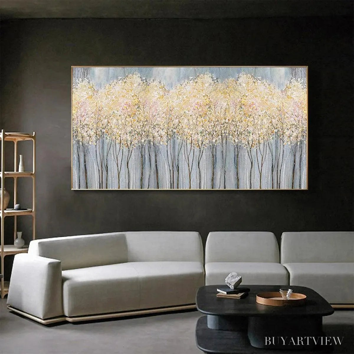 BUYARTVIEW Golden Haze – Panoramic Landscape Painting, Textured Trees - image 5