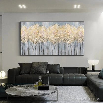 BUYARTVIEW Golden Haze – Panoramic Landscape Painting, Textured Trees - image 6