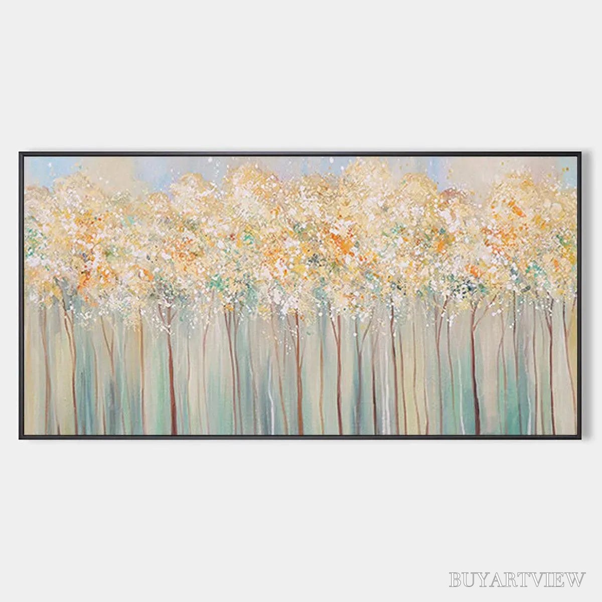 BUYARTVIEW Aspen Glow – Panoramic Abstract Forest Landscape Oil Painting - image 1