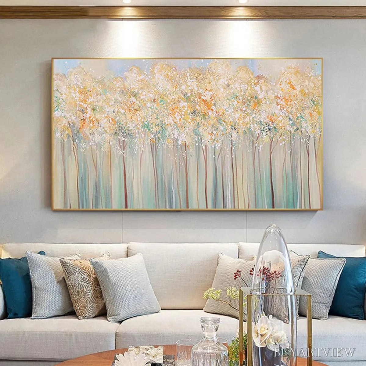 BUYARTVIEW Aspen Glow – Panoramic Abstract Forest Landscape Oil Painting - image 4