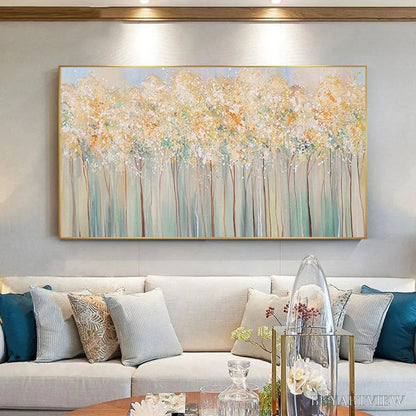 BUYARTVIEW Aspen Glow – Panoramic Abstract Forest Landscape Oil Painting - image 4