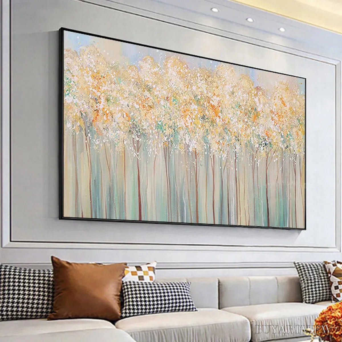 BUYARTVIEW Aspen Glow – Panoramic Abstract Forest Landscape Oil Painting - image 5