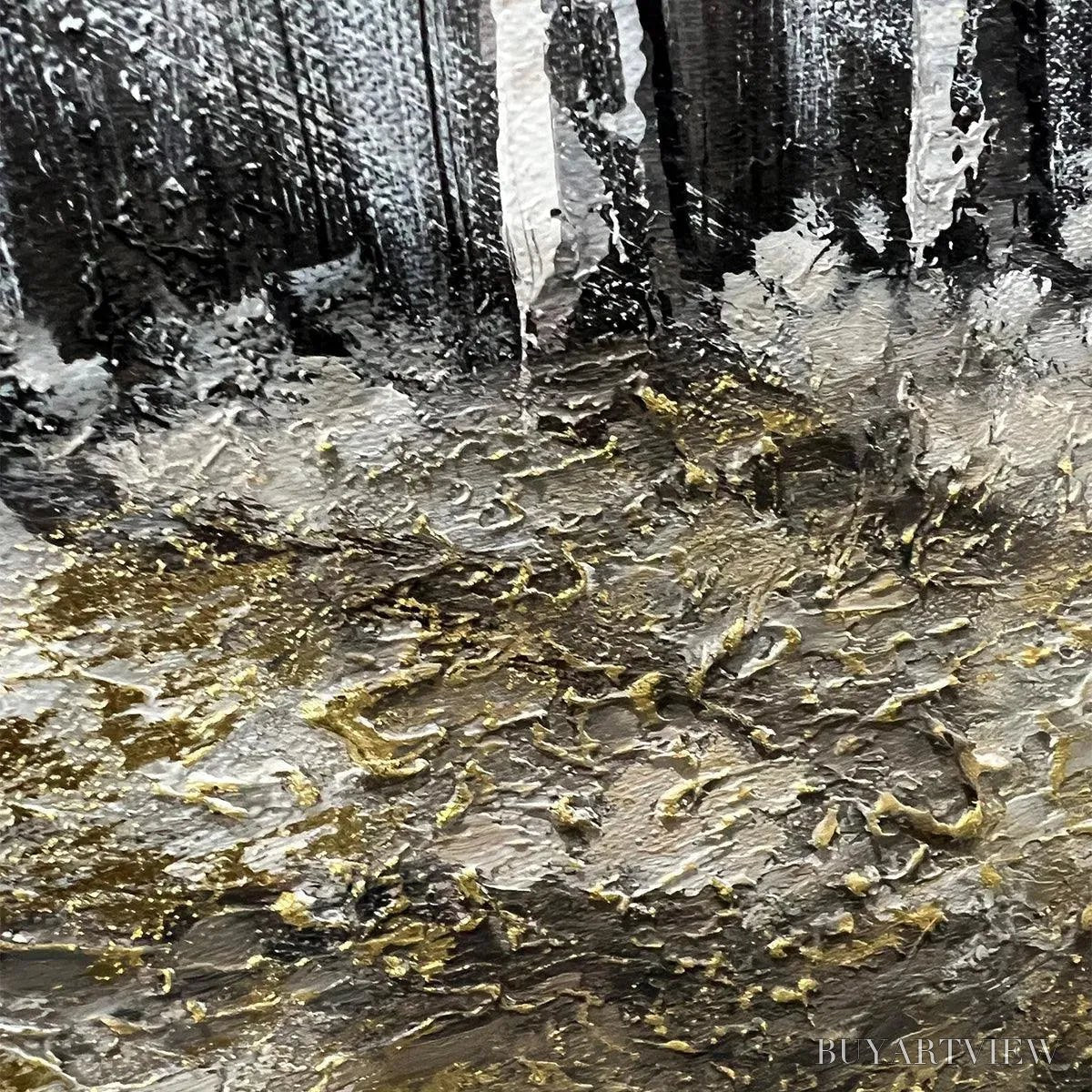 BUYARTVIEW Golden Birchwood – Panoramic Birch Forest Landscape Oil Painting with Gold Accents - image 3