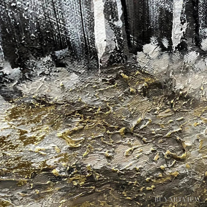 BUYARTVIEW Golden Birchwood – Panoramic Birch Forest Landscape Oil Painting with Gold Accents - image 3