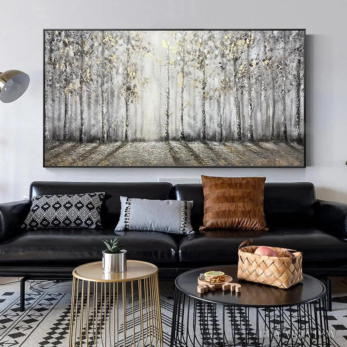 BUYARTVIEW Golden Birchwood – Panoramic Birch Forest Landscape Oil Painting with Gold Accents - image 4