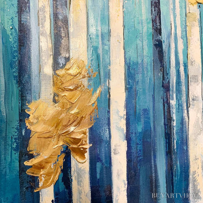 BUYARTVIEW Azure Forest – Vertical Abstract Forest Oil Painting with Gold Leaf - image 6