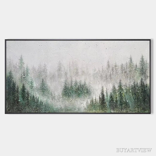 BUYARTVIEW Emerald Mist – Panoramic Misty Forest Landscape Oil Painting - image 1