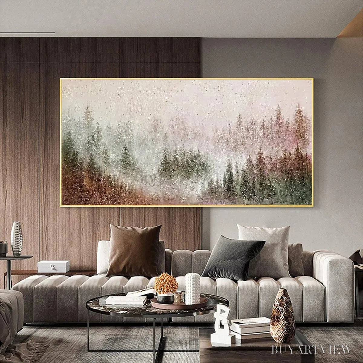 BUYARTVIEW Misty Pines – Panoramic Misty Forest Landscape Oil Painting - image 4