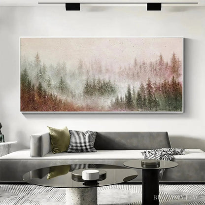 BUYARTVIEW Misty Pines – Panoramic Misty Forest Landscape Oil Painting - image 5