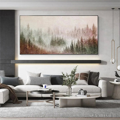 BUYARTVIEW Misty Pines – Panoramic Misty Forest Landscape Oil Painting - image 6