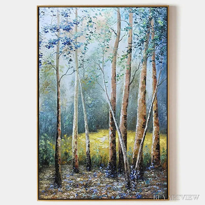 BUYARTVIEW Birchlight Glade – Vertical Forest Landscape Oil Painting - image 1