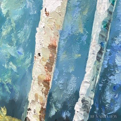 BUYARTVIEW Birchlight Glade – Vertical Forest Landscape Oil Painting - image 3