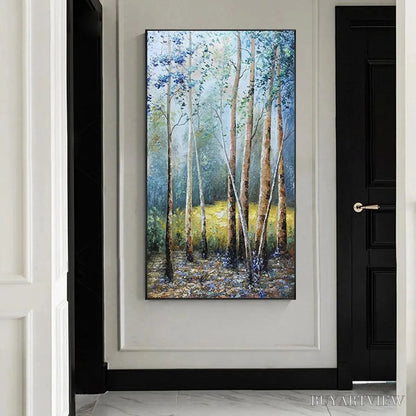 BUYARTVIEW Birchlight Glade – Vertical Forest Landscape Oil Painting - image 4