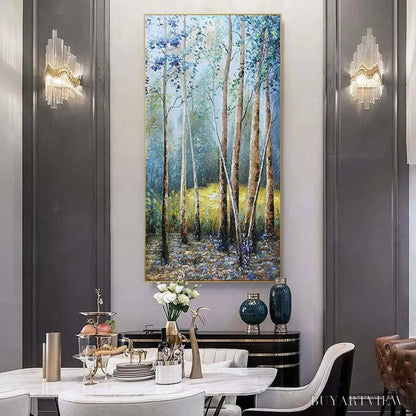 BUYARTVIEW Birchlight Glade – Vertical Forest Landscape Oil Painting - image 5