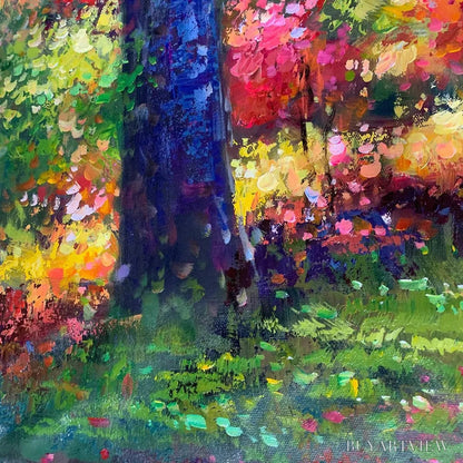 BUYARTVIEW Autumn Forest Path – Panoramic Forest Landscape Painting, Autumn Colors , Nature Decor, Canvas Artwork - image 3