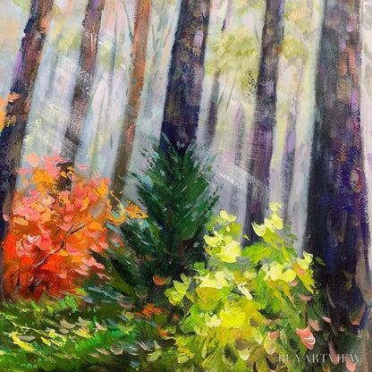 BUYARTVIEW Autumn Forest Path – Panoramic Forest Landscape Painting, Autumn Colors , Nature Decor, Canvas Artwork - image 5