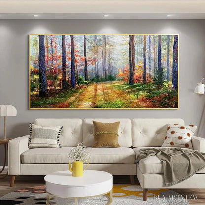 BUYARTVIEW Autumn Forest Path – Panoramic Forest Landscape Painting, Autumn Colors , Nature Decor, Canvas Artwork - image 6