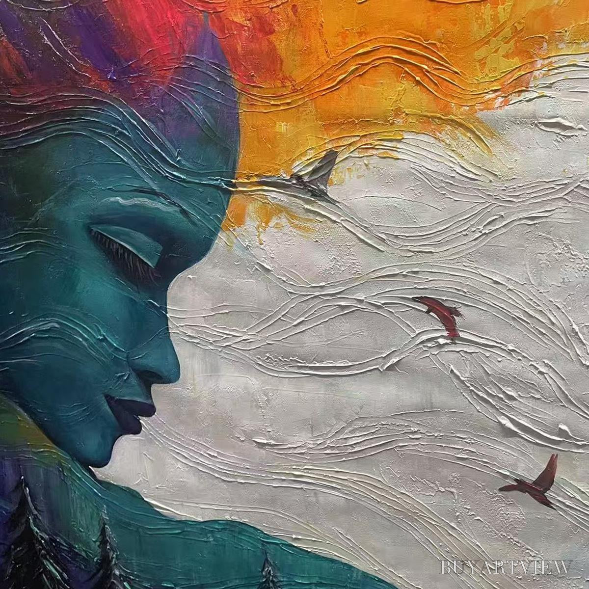 BUYARTVIEW Forest Muse – Textured Impasto Portrait with Nature Oil Painting - image 4